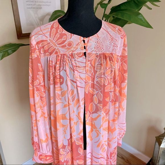 VTG MISS ELAINE 60s Sheer Mod Botanical Print ROBE/DUSTER - Picture 2 of 16